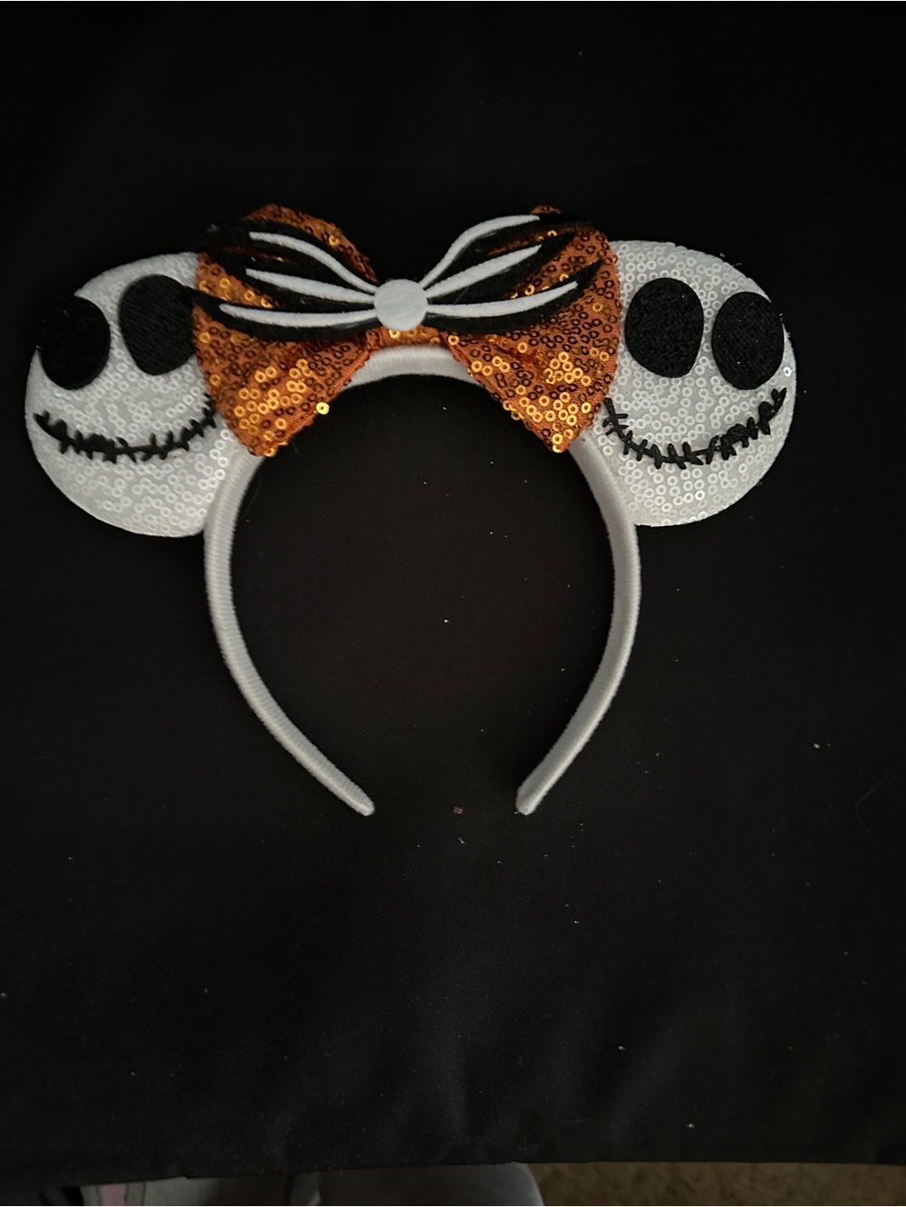 Nightmare before Christmas Jack orange black belt Sequin Bow Skull Ears